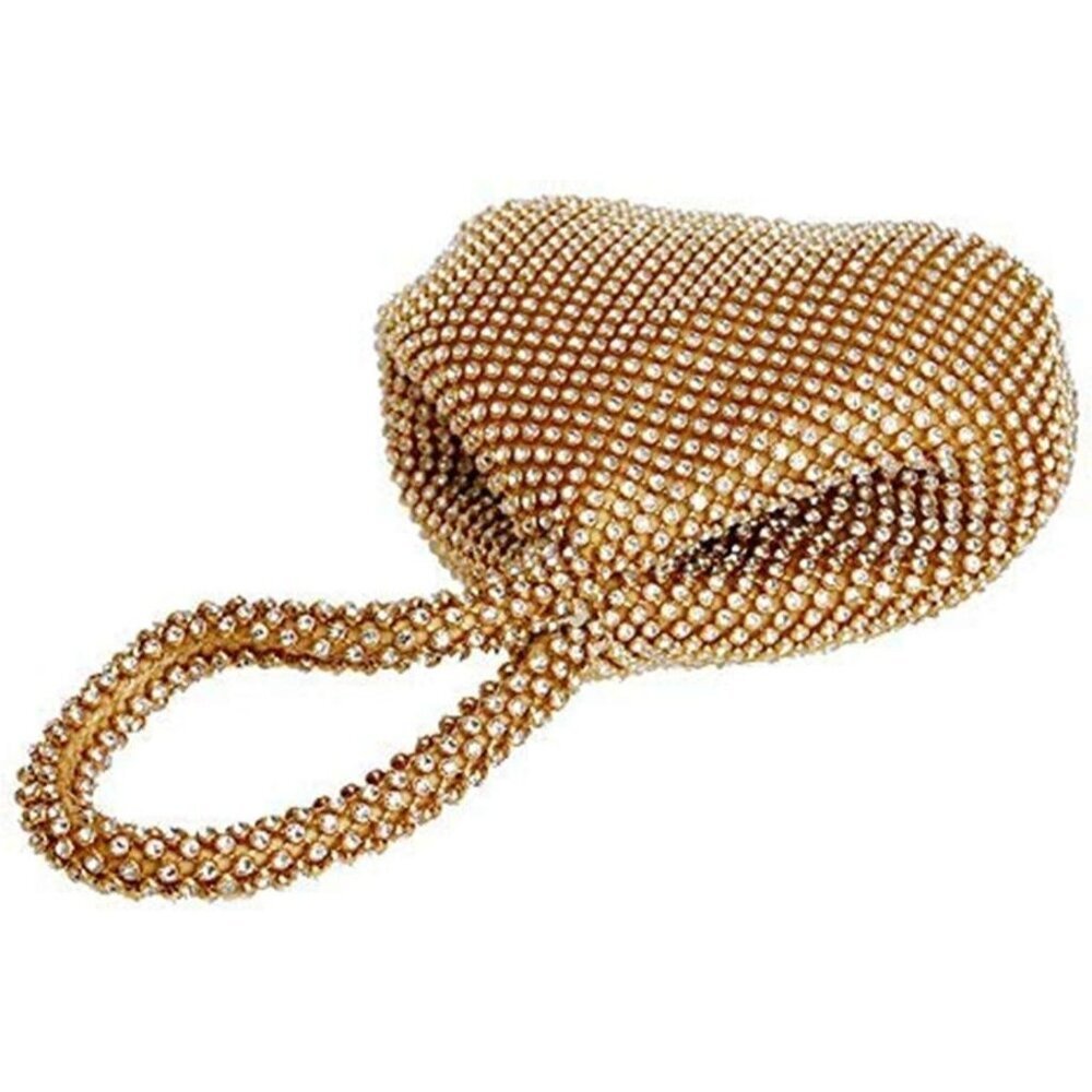 Women Gold Beaded Clutch Purse Evening Triangle Bag for Wedding Party and Phone - Picture 6 of 7